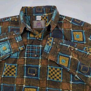 VTG Territory Ahead Shirt Men's Medium Abstract Geometric 90s Cotton Button Up